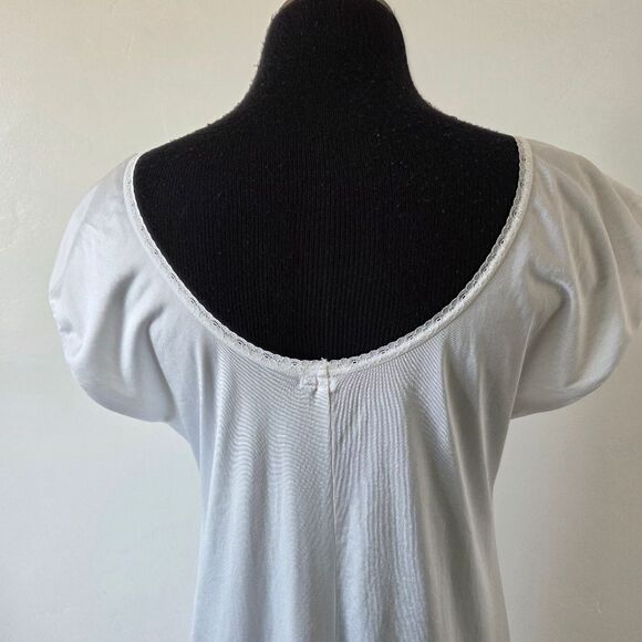 White Satin Maxi Length Slip Cap Sleeve Lace Trim Temple Ordinance Pocket Small - Picture 6 of 11